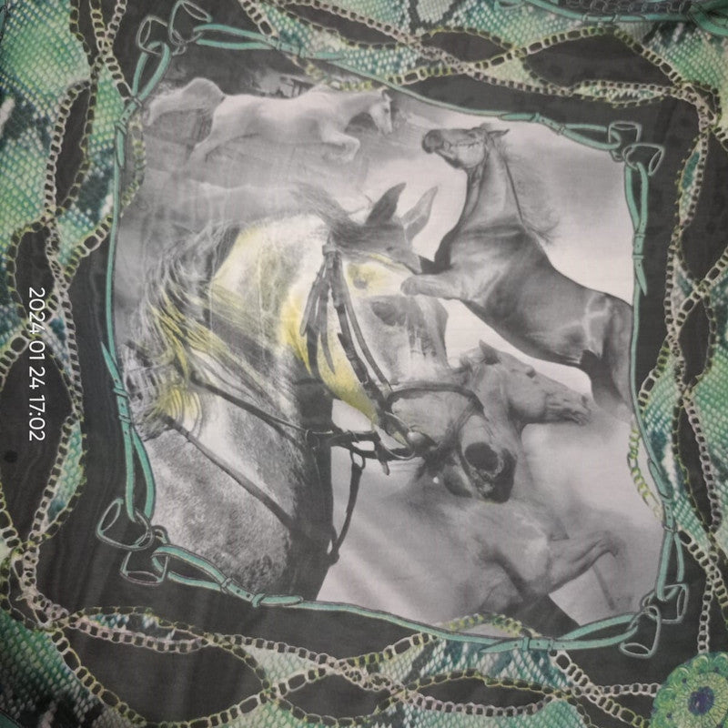 Green Base House Print On Habutai Satin HSPS19