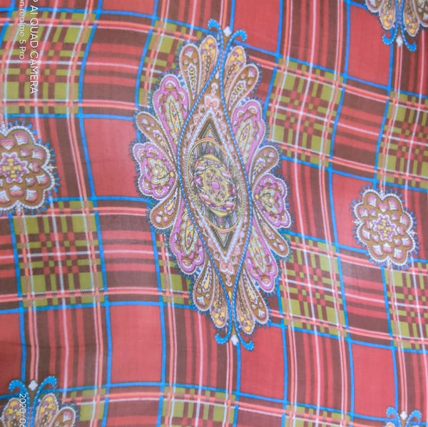 Red Check Print On Silk Chiffon-SCPS193