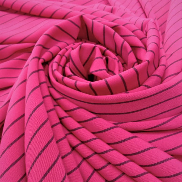 Magenta & Black Stripe Tokyo Crepe Woven Fabric