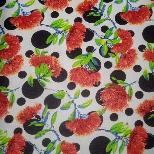 Red Floral Base Print On Poly Knitted PKPS06