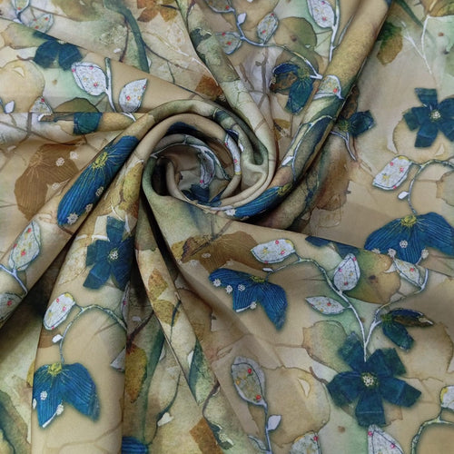 Chrome Satin Floral Print Fabric CSPB08