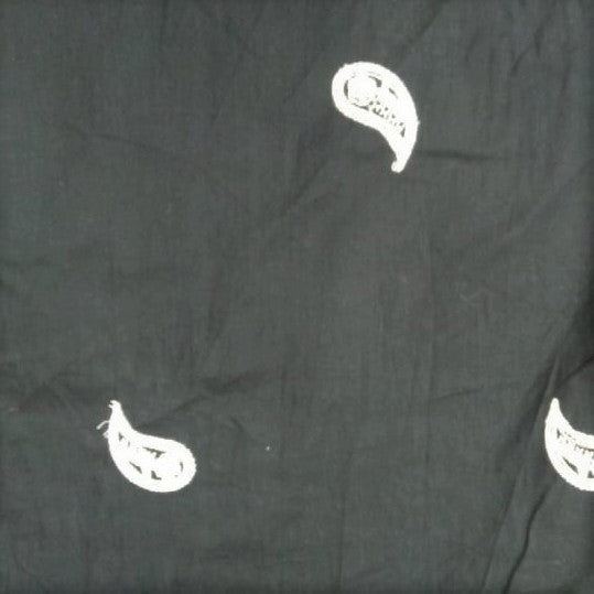 Black Cotton White Paisley Embroidered Fabric
