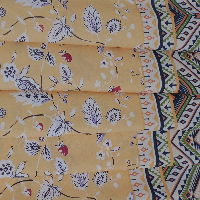 Bohemian Border With Floral Print On Royal Georgette RGPL04