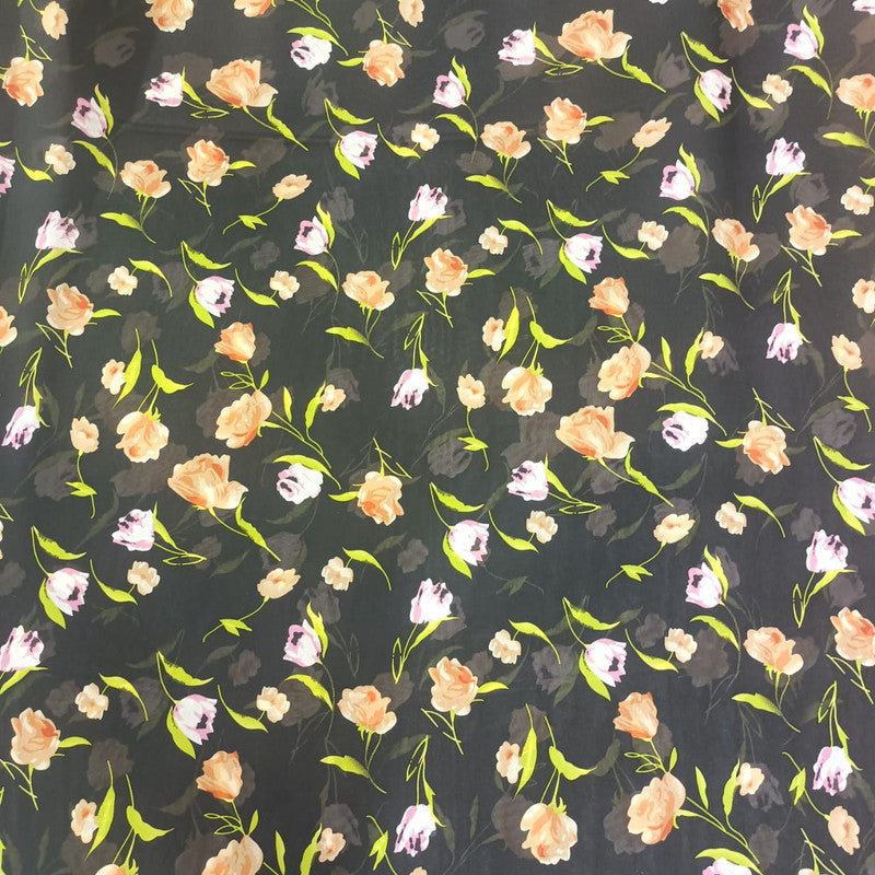 Red & Orange Roses Print On Korean Satin KSPS95