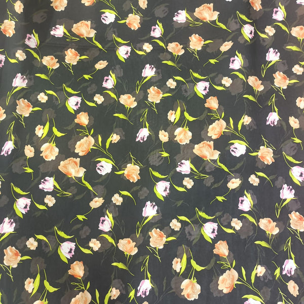 Red & Orange Roses Print On Korean Satin KSPS95