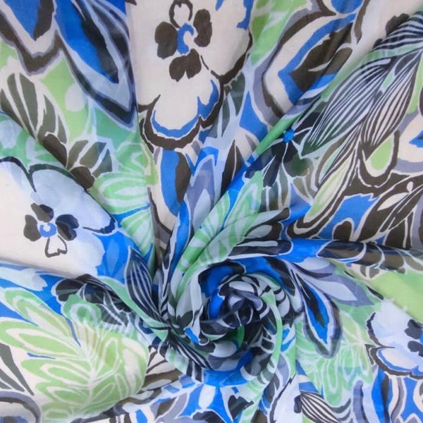 Painted Flowers Print On Silk Chiffon-SCPS250