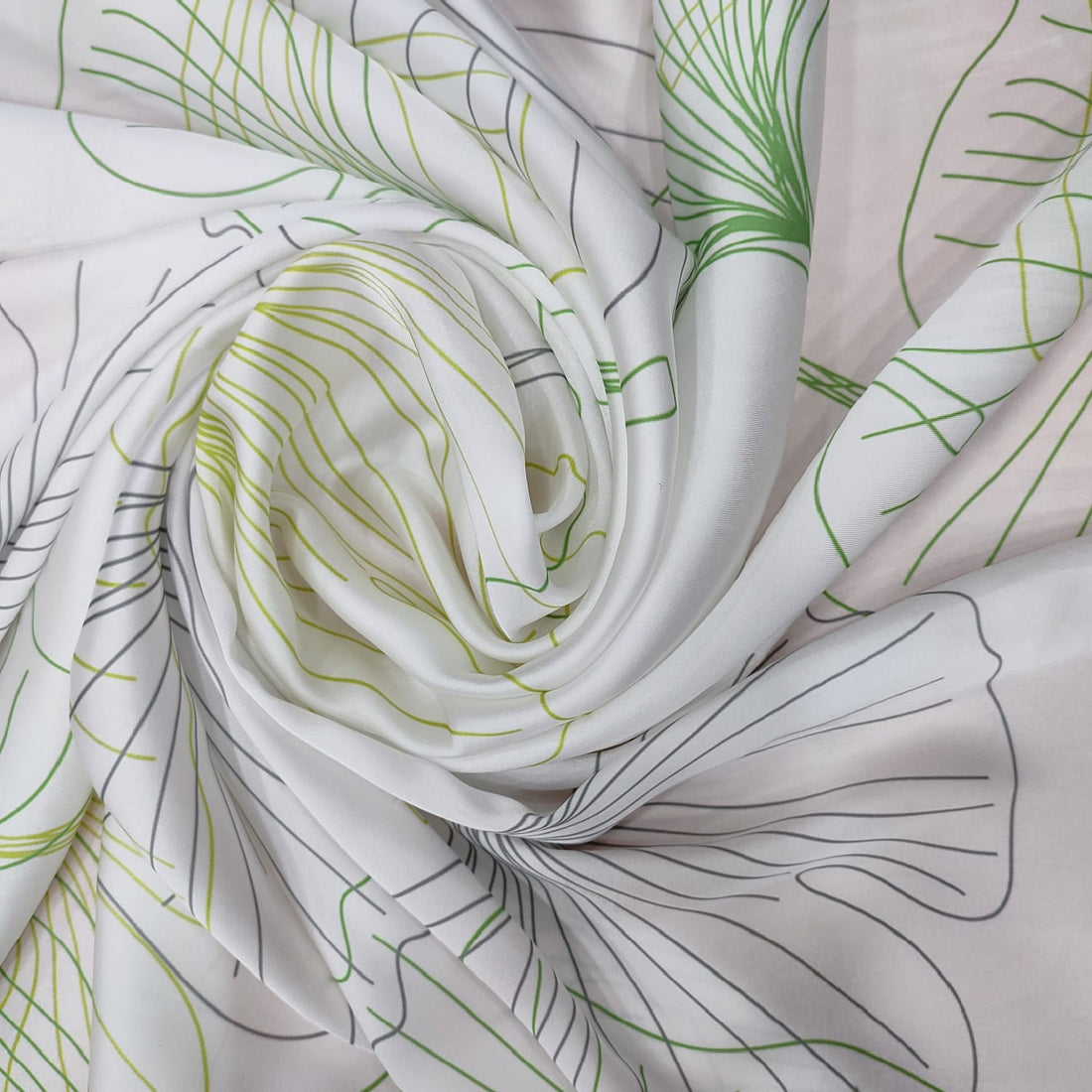 White Base Ocean Flower Print On Korean Satin KSPA10