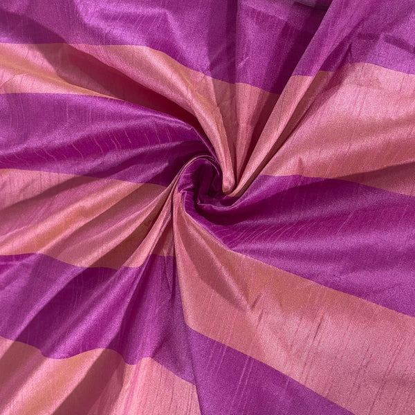Raw Silk Dupion-Pink & Yellow-Stripes