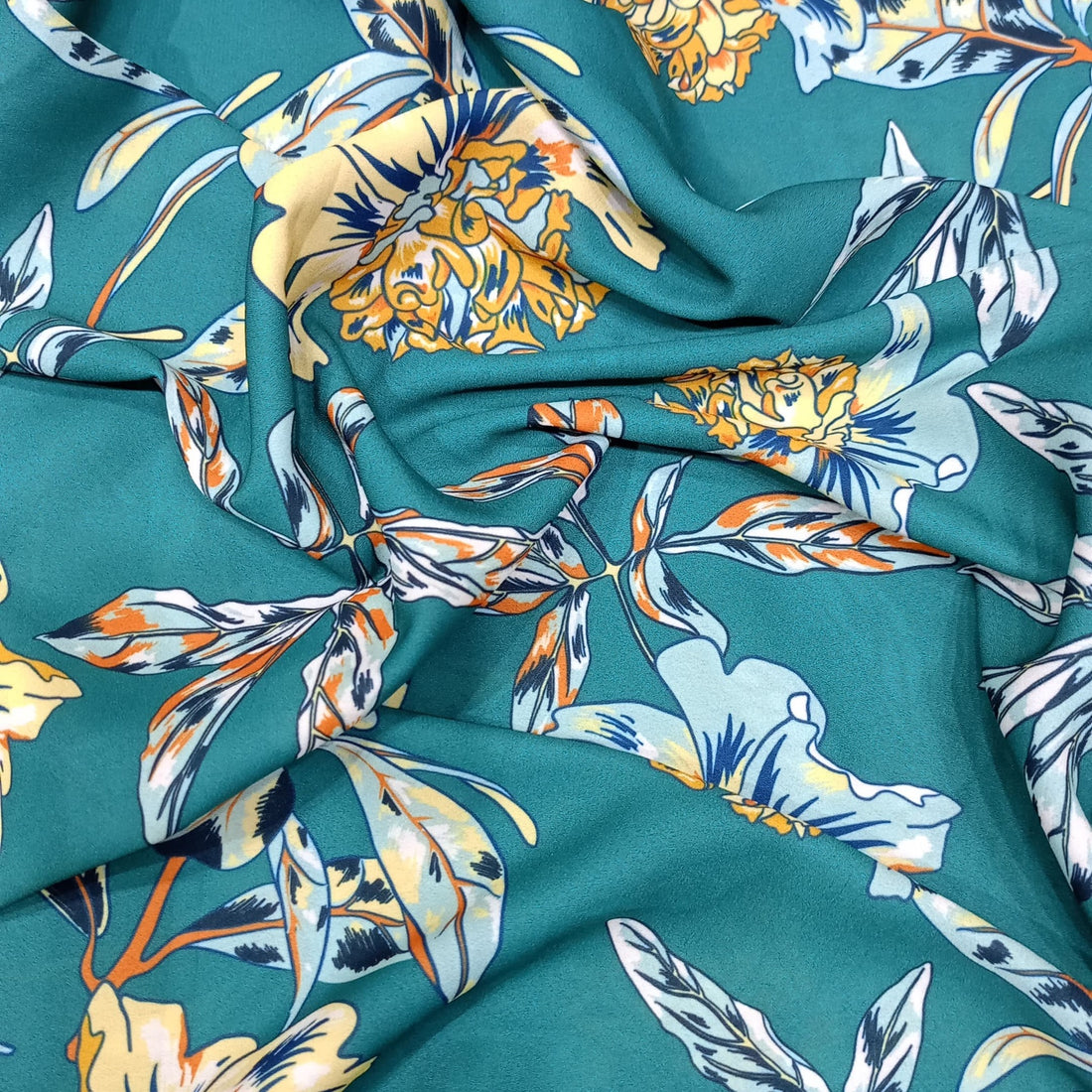 Botanical Green Print On Royal Georgette RGPL03