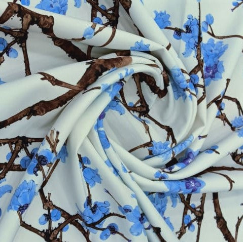 Cherry Blossom (Sky Blue) Print On Banana Crepe BCPS8
