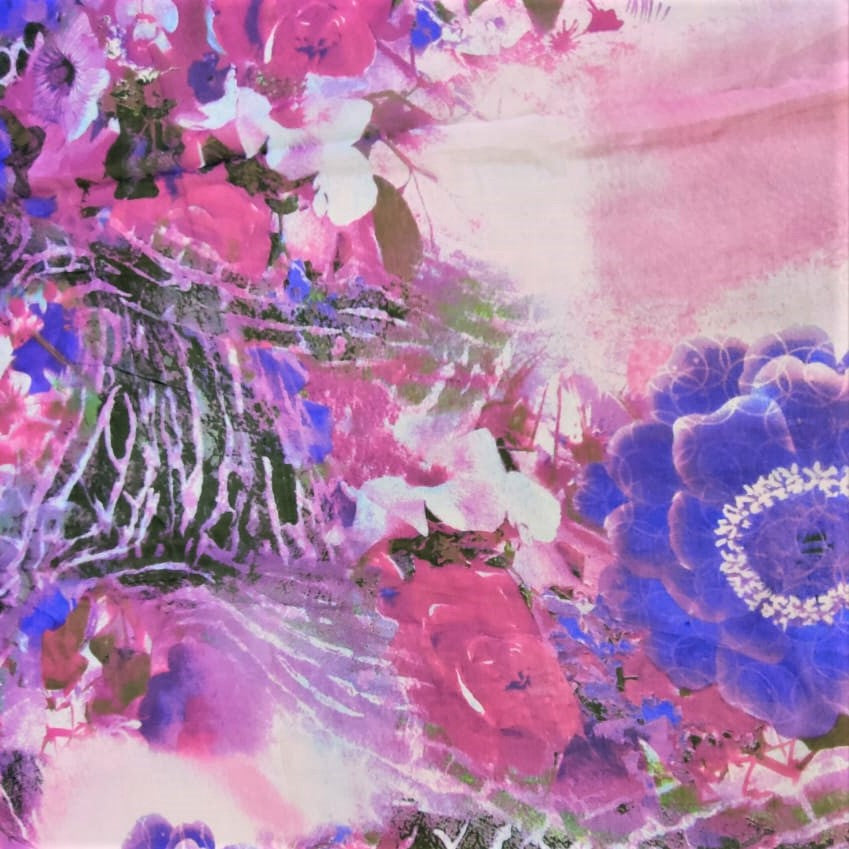 Pink Garden Print On Silk Chiffon-SCPS187