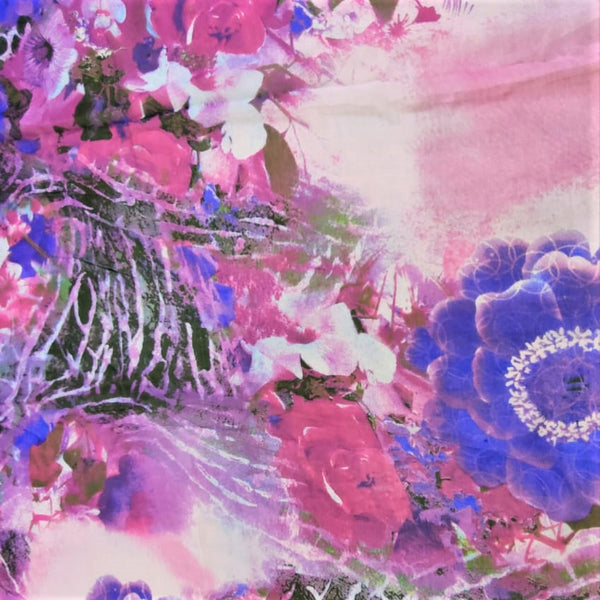 Pink Garden Print On Silk Chiffon-SCPS187
