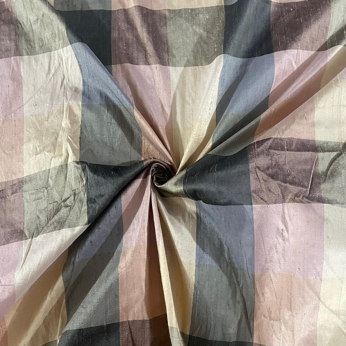 Raw Silk Dupion-Golden & Cream & Black-Check