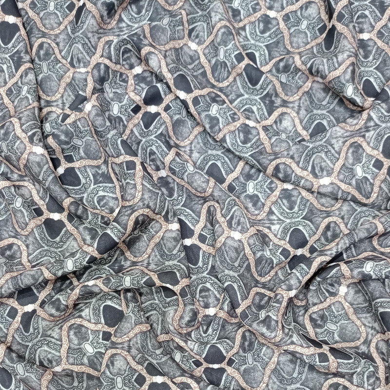 Ogee Blue Print On Royal Georgette RGPB84