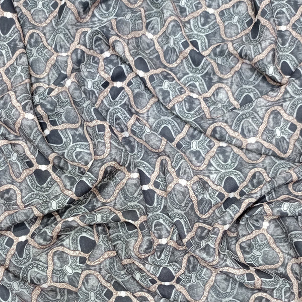 Ogee Blue Print On Royal Georgette RGPB84
