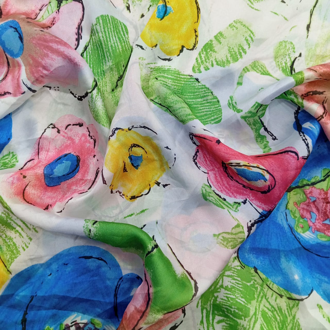 Flowers Print On Korean Satin KSPS42
