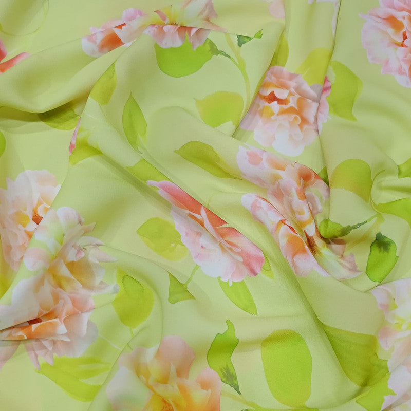 Green Base Pastel Flower Print On Royal Georgette RGPA45