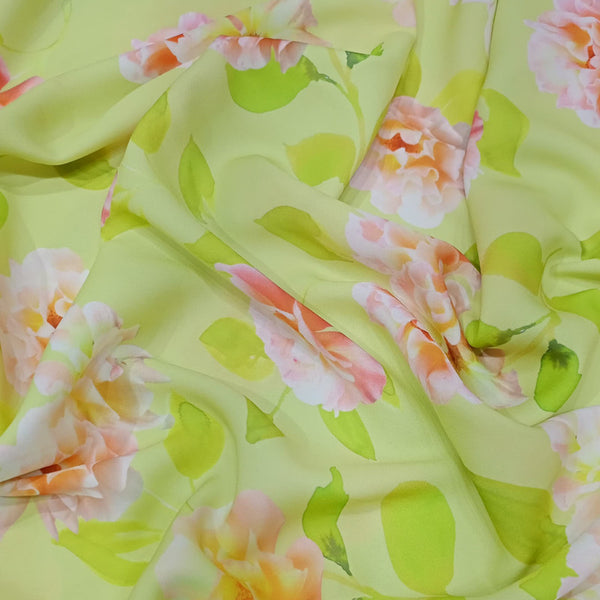 Green Base Pastel Flower Print On Royal Georgette RGPA45