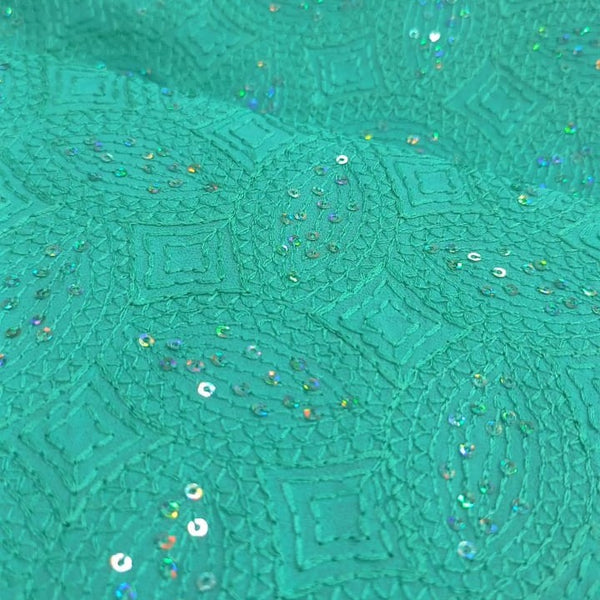 Green Georgette Embroidered Fabric