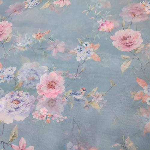 Bird Floral Print On Organza-ORPA66