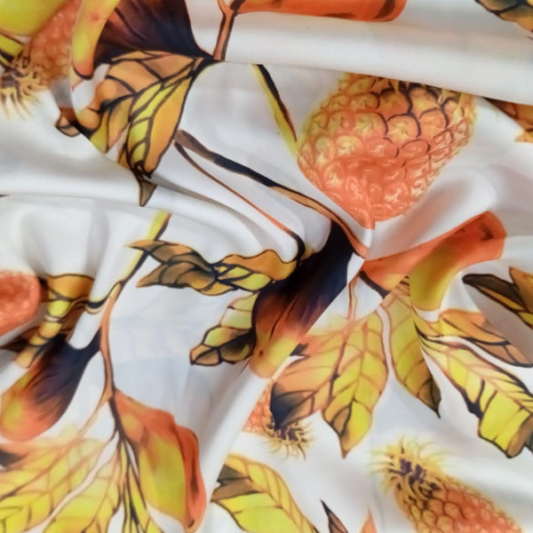 White Base Pineapple Print On Korean Satin KSPS125