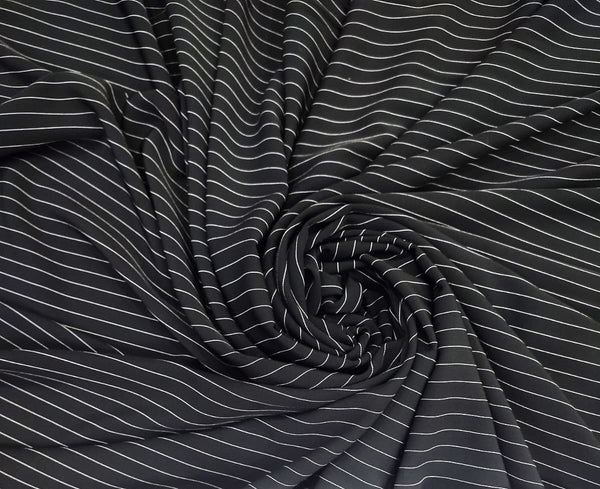 Black Pinstripe Tokyo Crepe Woven Fabric