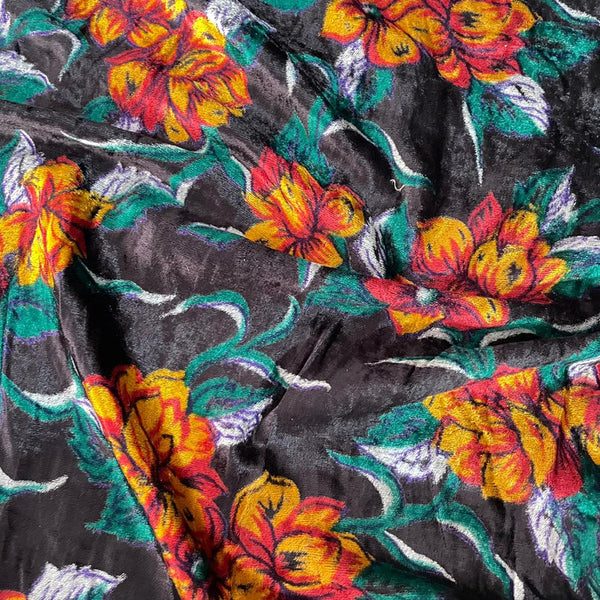 Flower Print on Silk Velvet Brasso Fabric OSCP578