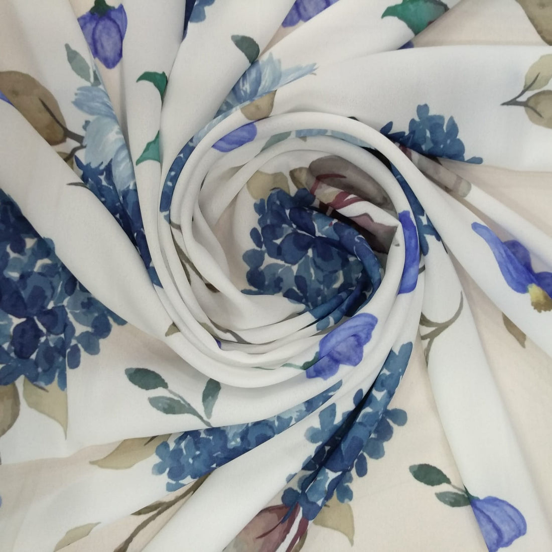 White Base Floral Print On Royal Georgette RGPA69