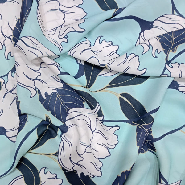 White Floral Print On Royal Georgette RGPA65