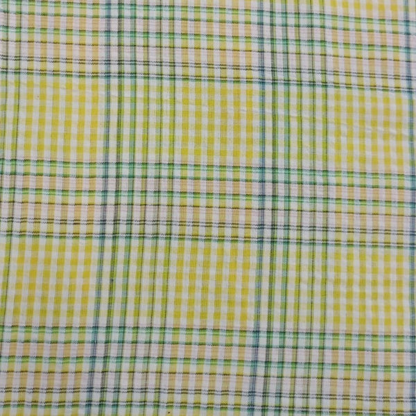 Cotton  Yellow Green  Seersucker Check Y/D Fabric SYDS05