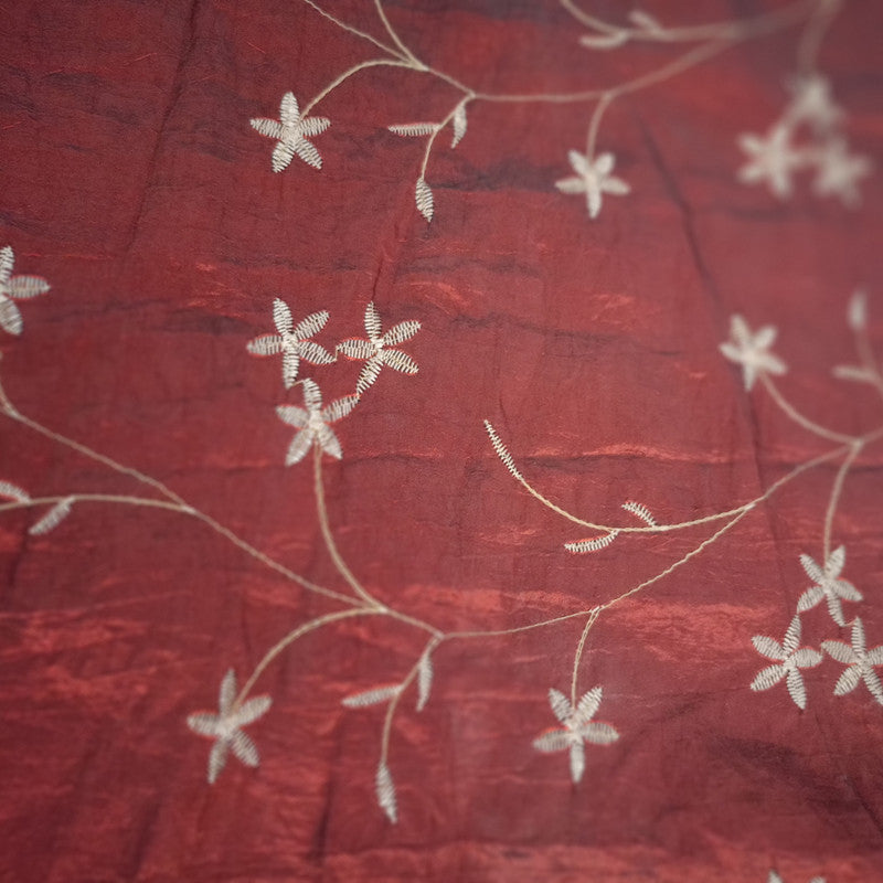 Red Base Tiger Lily Prints On Embroidered Taffeta ETPS18