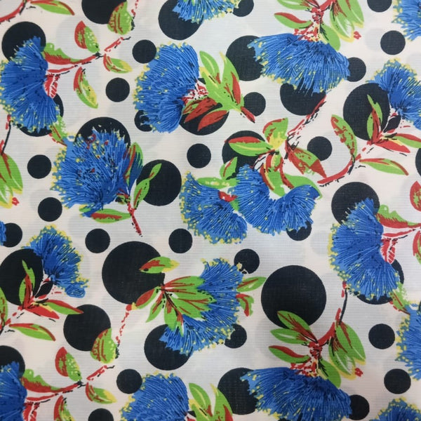 Blue Floral Print On Poly Knitted PKPS01