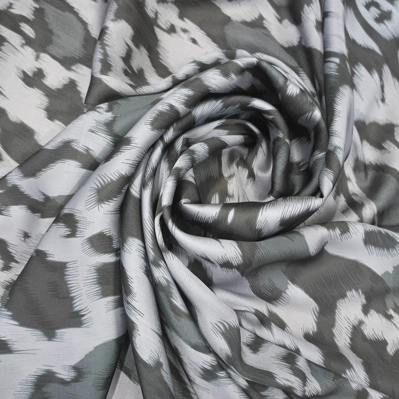 Grey & White Leopard Print On Twill Satin (D#89C#3) TSPS28