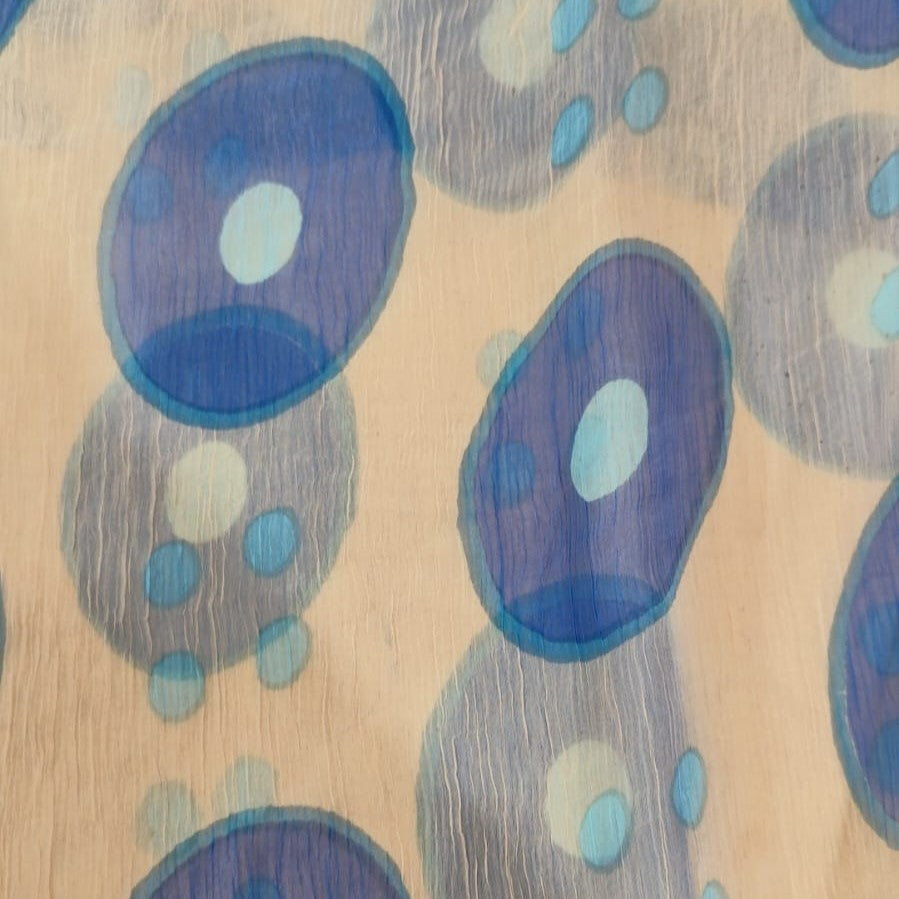 Blue Spots Print On Poly Chiffon PCPS14