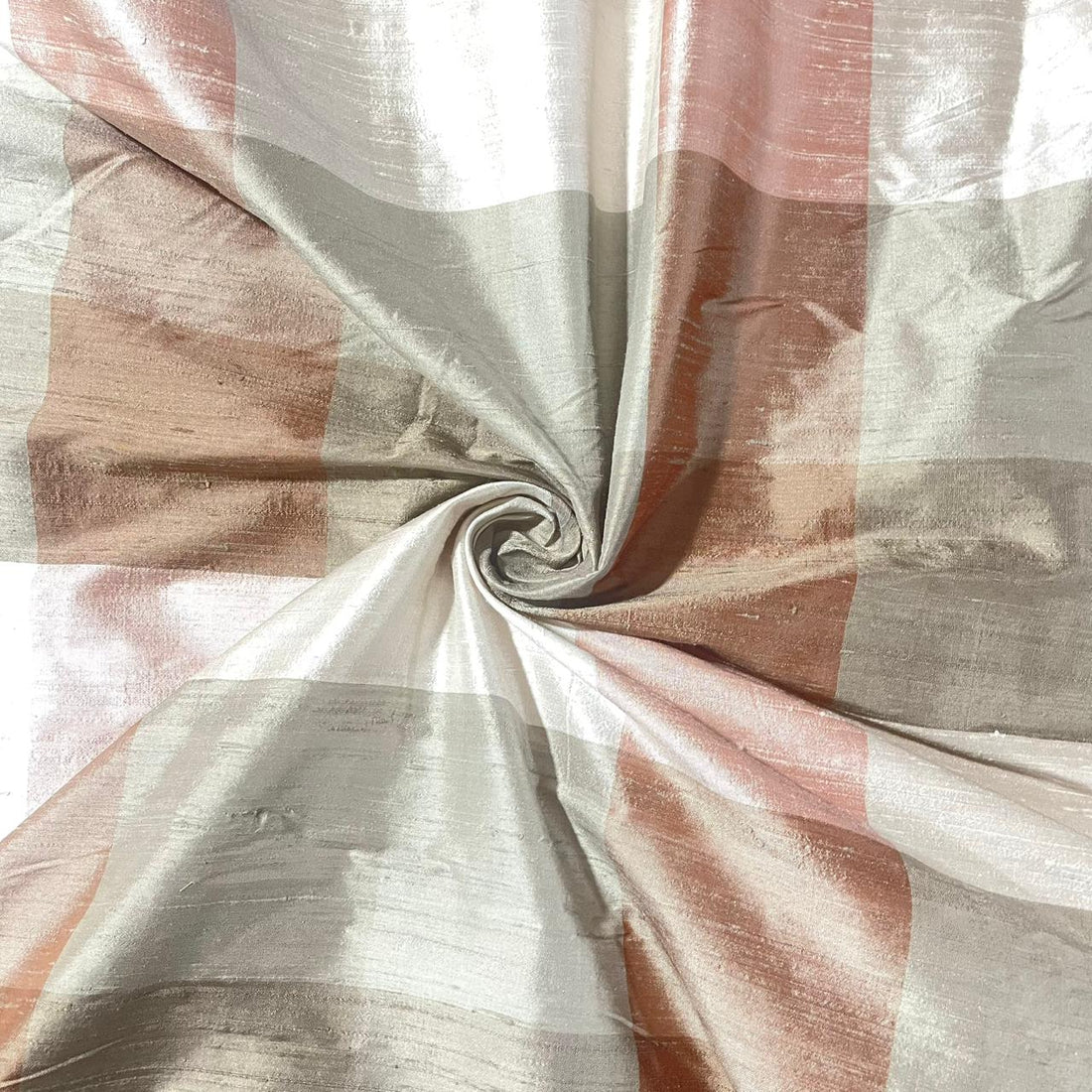 Raw Silk Dupion Grey, Peach & Olive-Checks