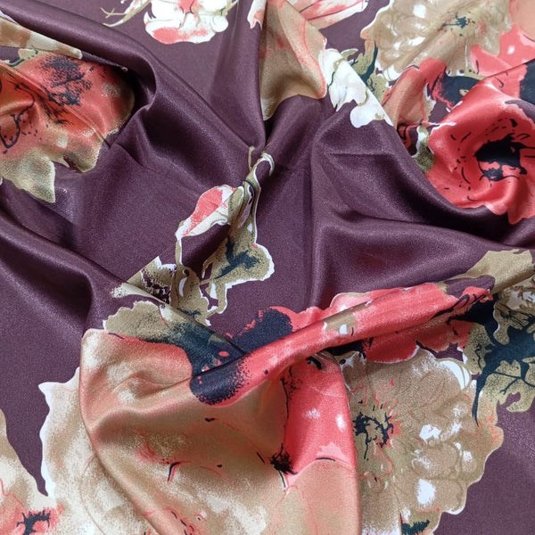 Sea Flower Brown Base Print On Satin Lycra SLPS02