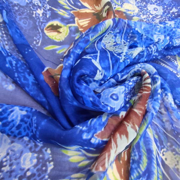 Underwater Blooms Print On Silk Chiffon-SCPS264