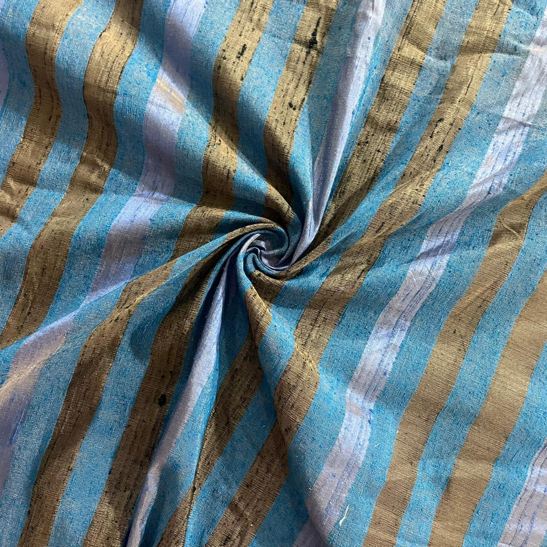 Raw Silk Dupion-Blue & Brown-Stripes