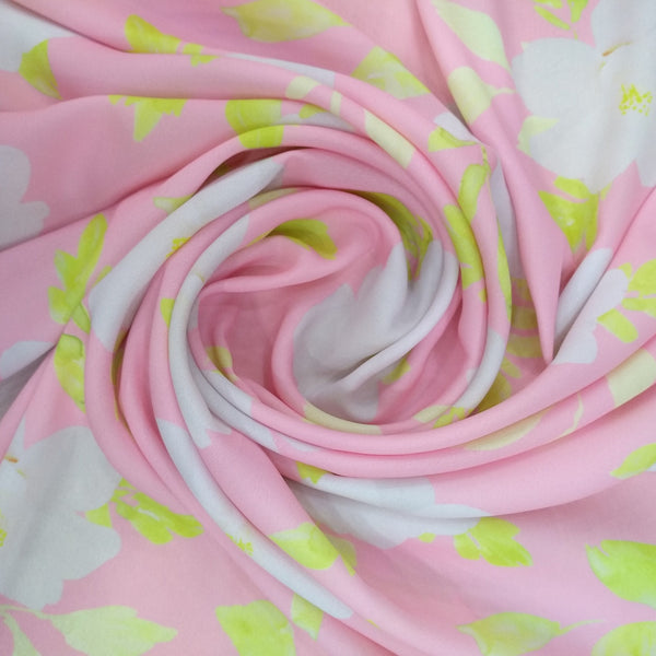 Pink Base White Flower Print On Royal Georgette RGPA57