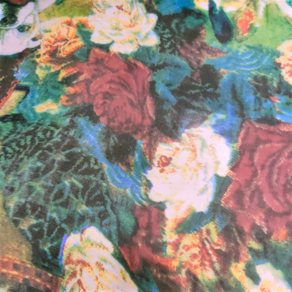 White & Red Roses Print On Silk Chiffon-SCPS219