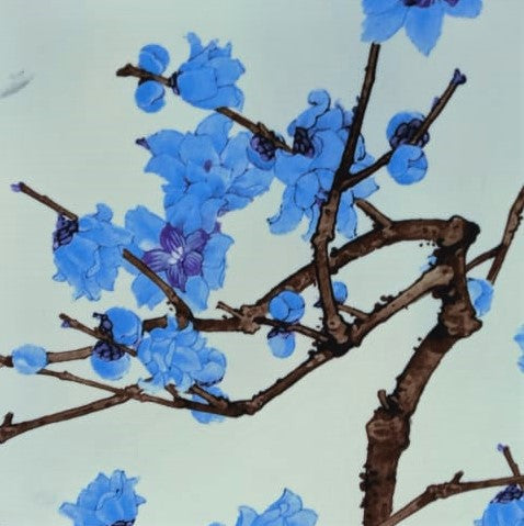 Cherry Blossom (Sky Blue) Print On Banana Crepe BCPS8