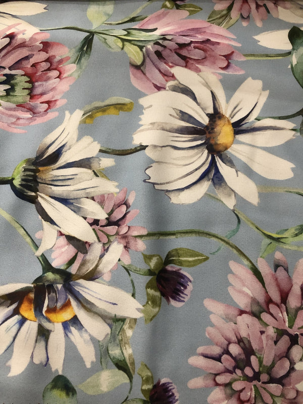 Sky Blue Base Floral Print On Royal Georgette RGPB17