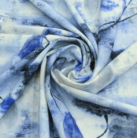 Waterbrush Effect (Blue) Print On Banana Crepe-BCPS23