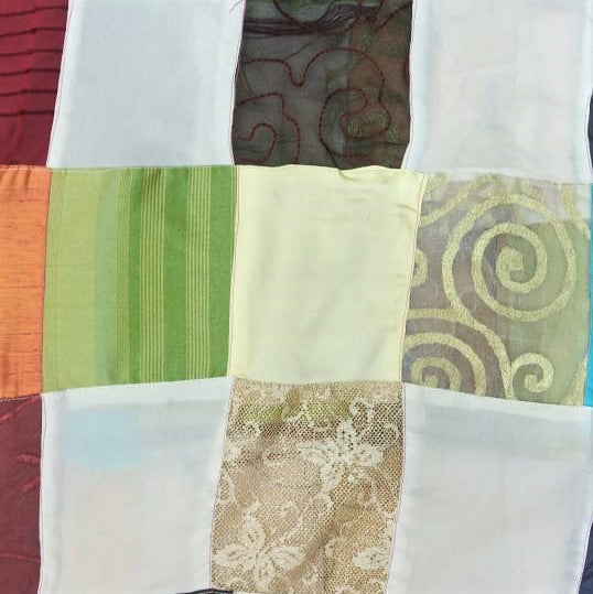 White & Multi Patchwork Silk Woven Fabric