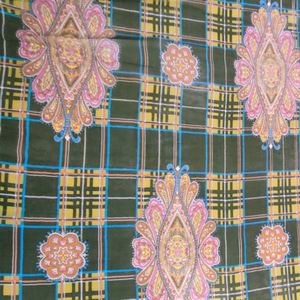 Check Flower Print On Silk Chiffon-SCPS137