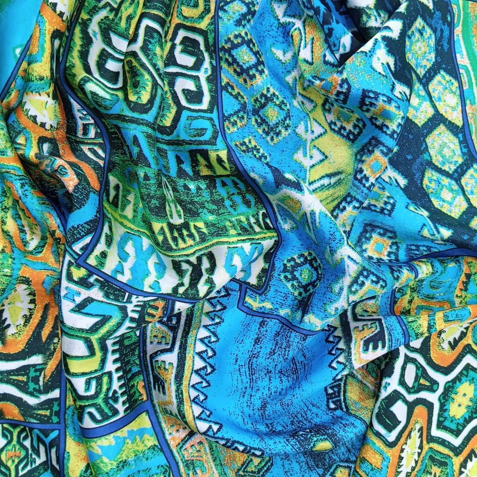 Blue Traditional Print On Korean Satin-KSPS25