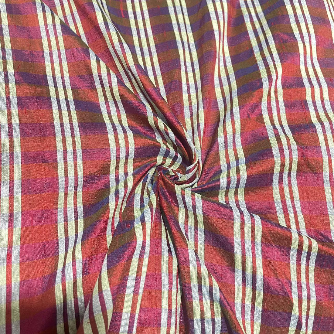 Raw Silk Dupion-White & Red-Stripes