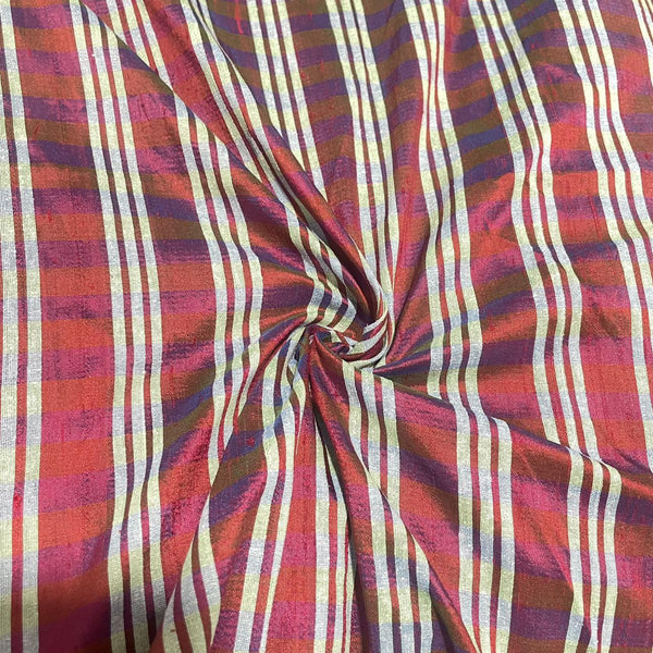 Raw Silk Dupion-White & Red-Stripes