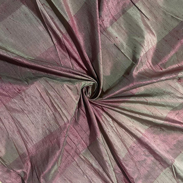 Raw Silk Dupion-Red & Green-Stripes