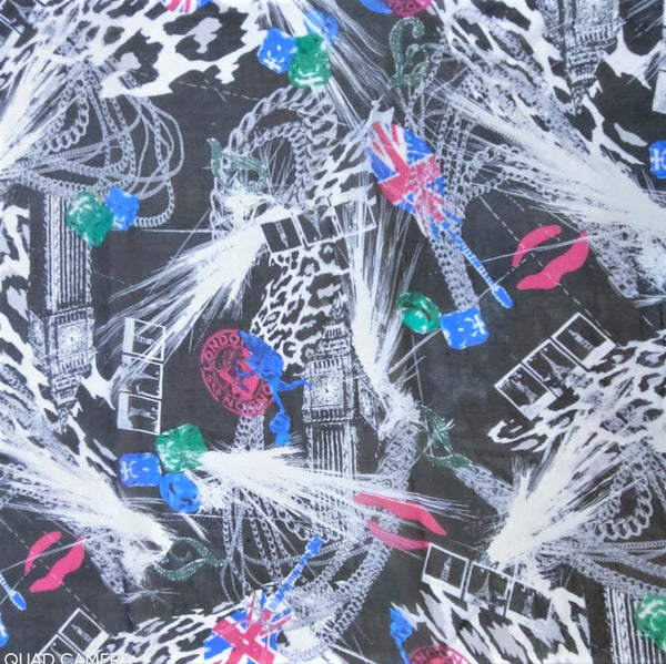 Cityscape(Black)Print On Silk Chiffon-SCPS08